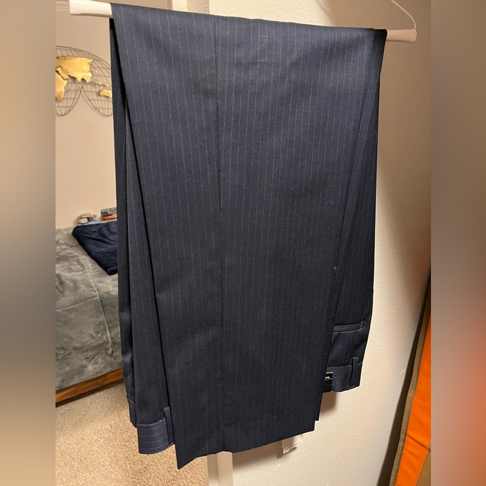 Men’s wool slacks navy with pinstripes